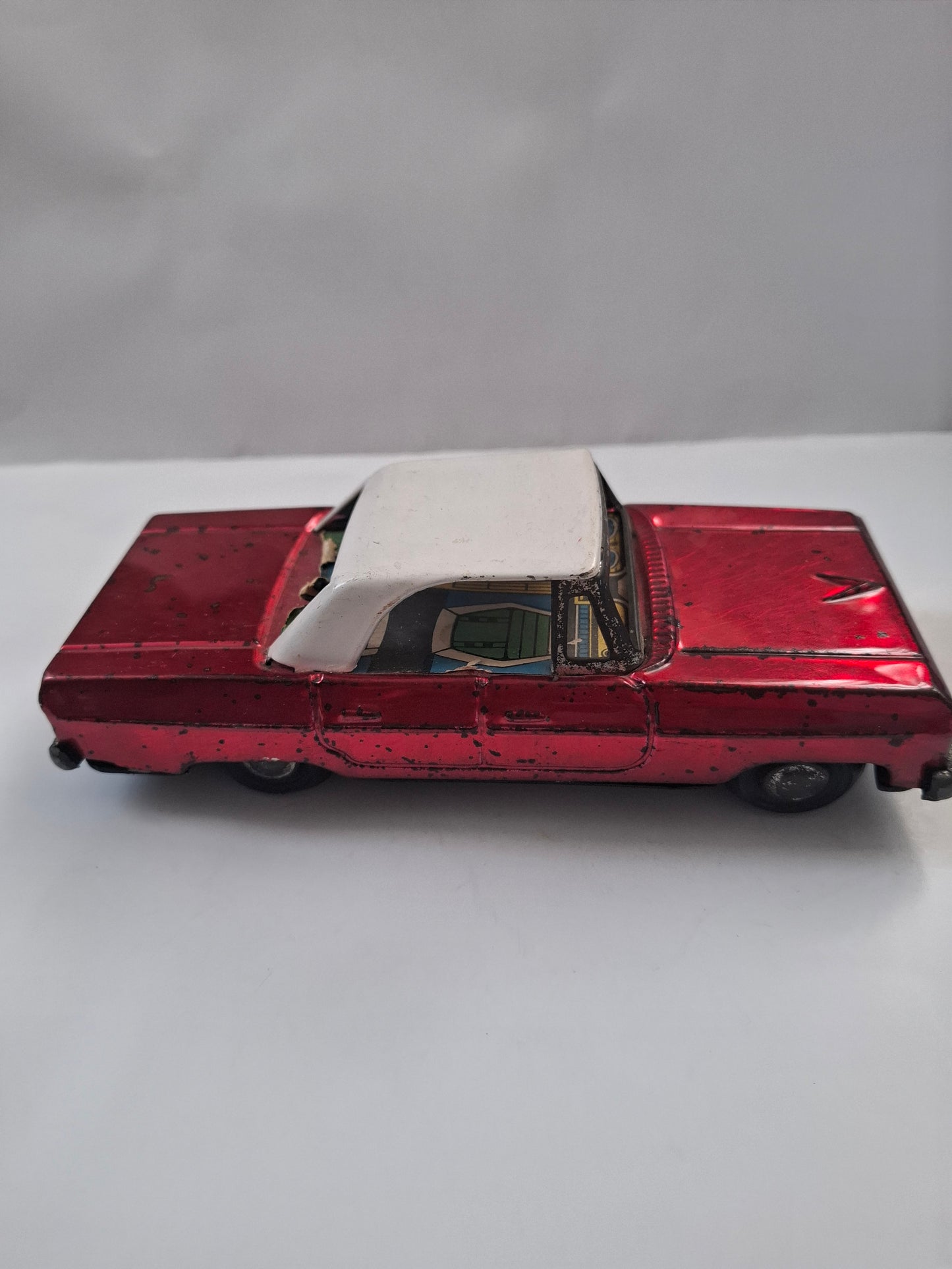 Vintage Red Sedan Tin Toy Rare China Car Friction Motor Tin Toy MF 181
