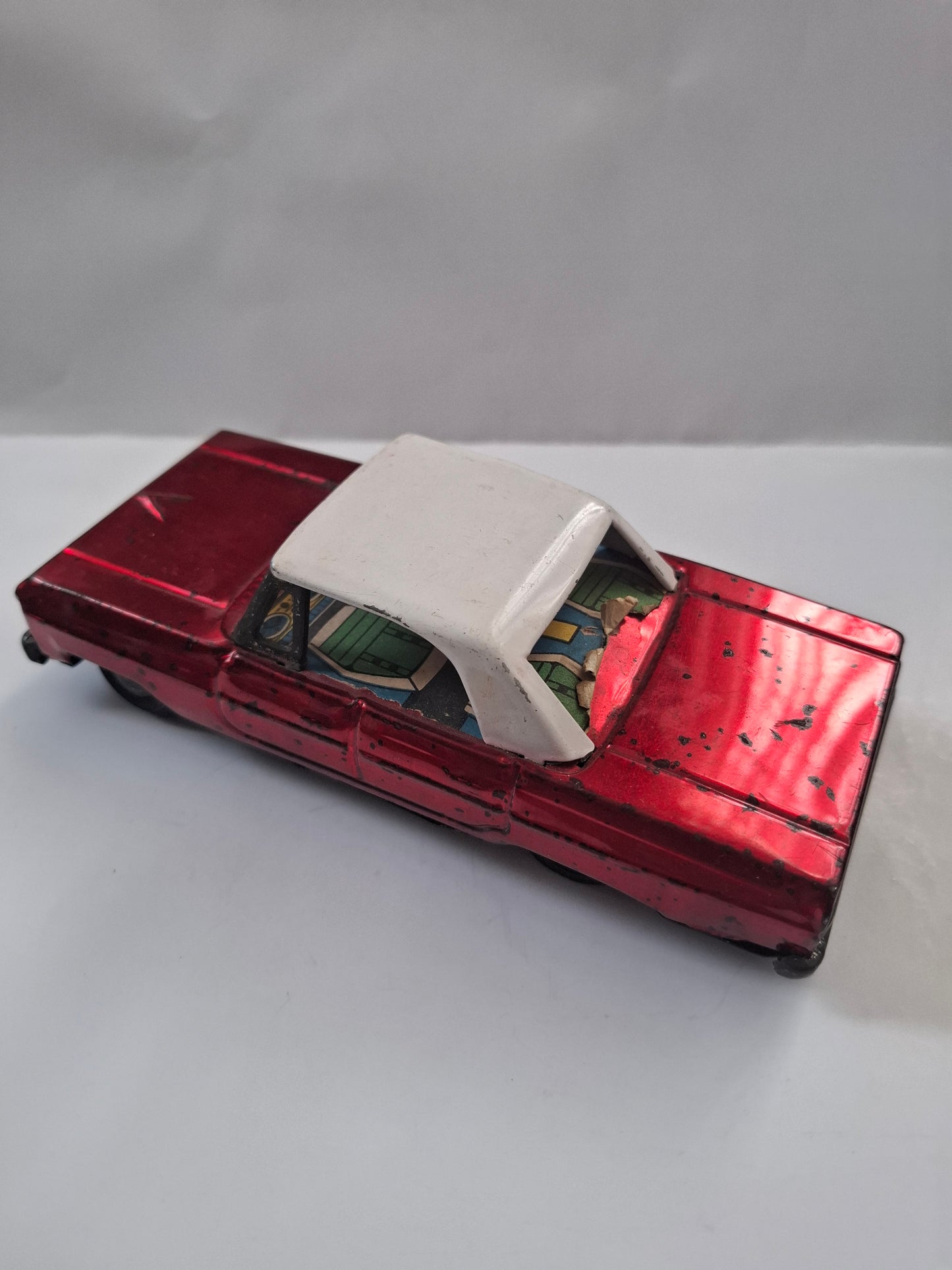 Vintage Red Sedan Tin Toy Rare China Car Friction Motor Tin Toy MF 181
