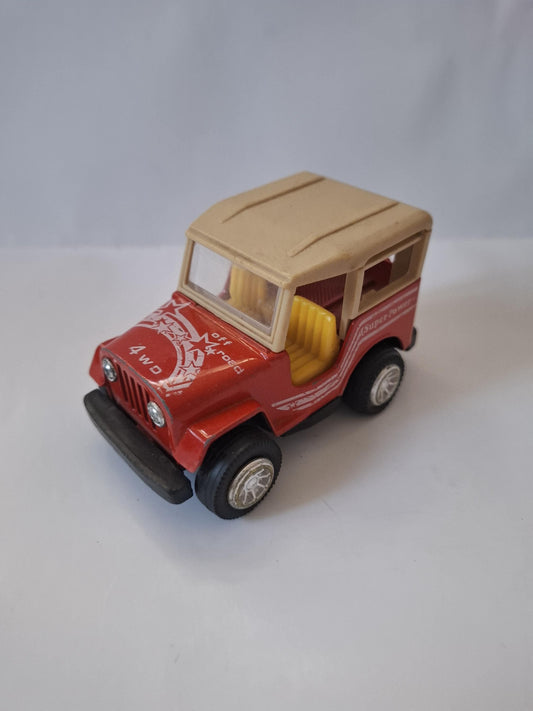 Charming Nostalgic Vintage Toy: Diecast Speedasher Super Power Red Jeep WORKS- made in Hong Kong - 80s