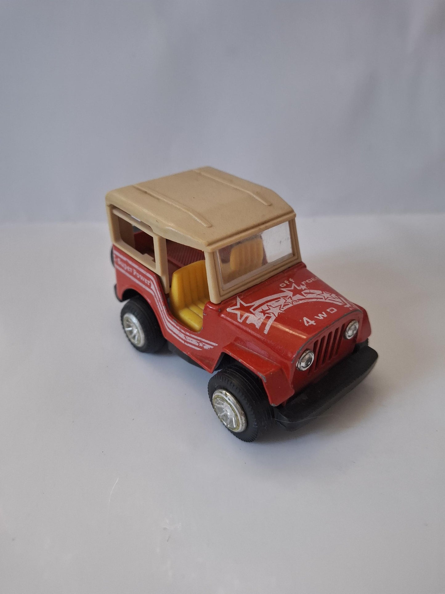 Charming Nostalgic Vintage Toy: Diecast Speedasher Super Power Red Jeep WORKS- made in Hong Kong - 80s