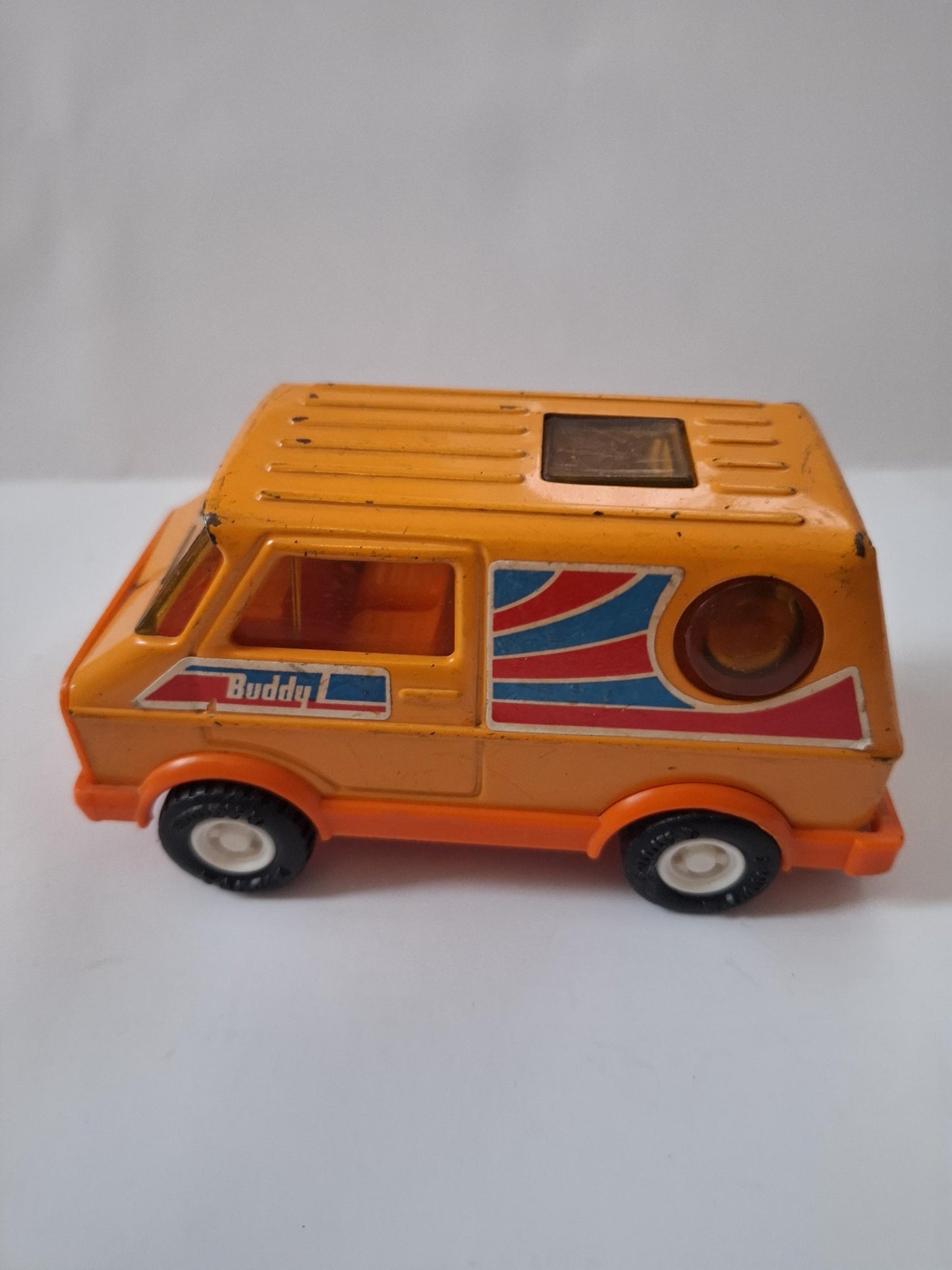 Vintage Buddy L 1970s Van toy - 5inch orange bubble window Van -Pressed steel - made in Japan