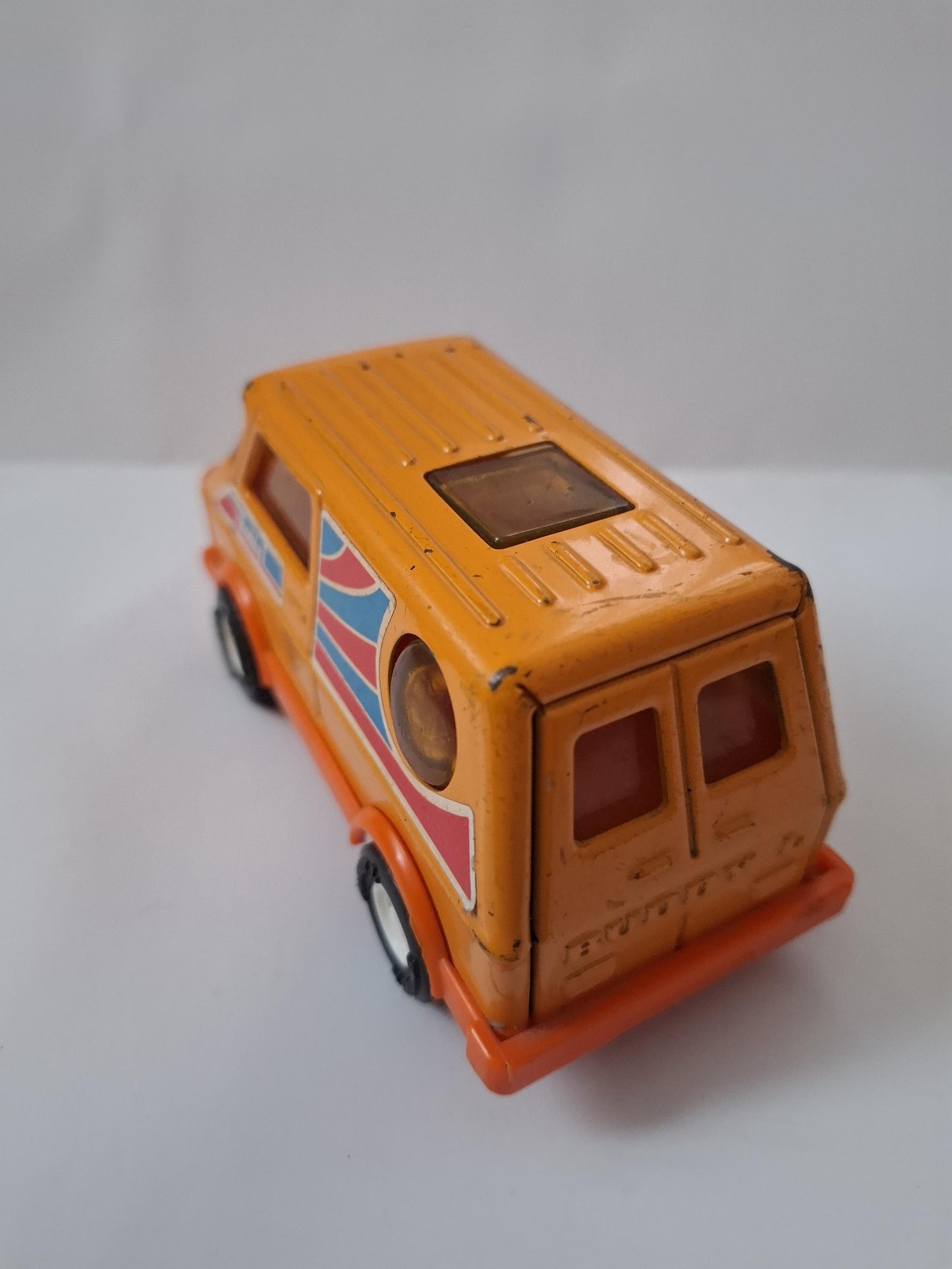 Vintage Buddy L 1970s Van toy - 5inch orange bubble window Van -Pressed steel - made in Japan