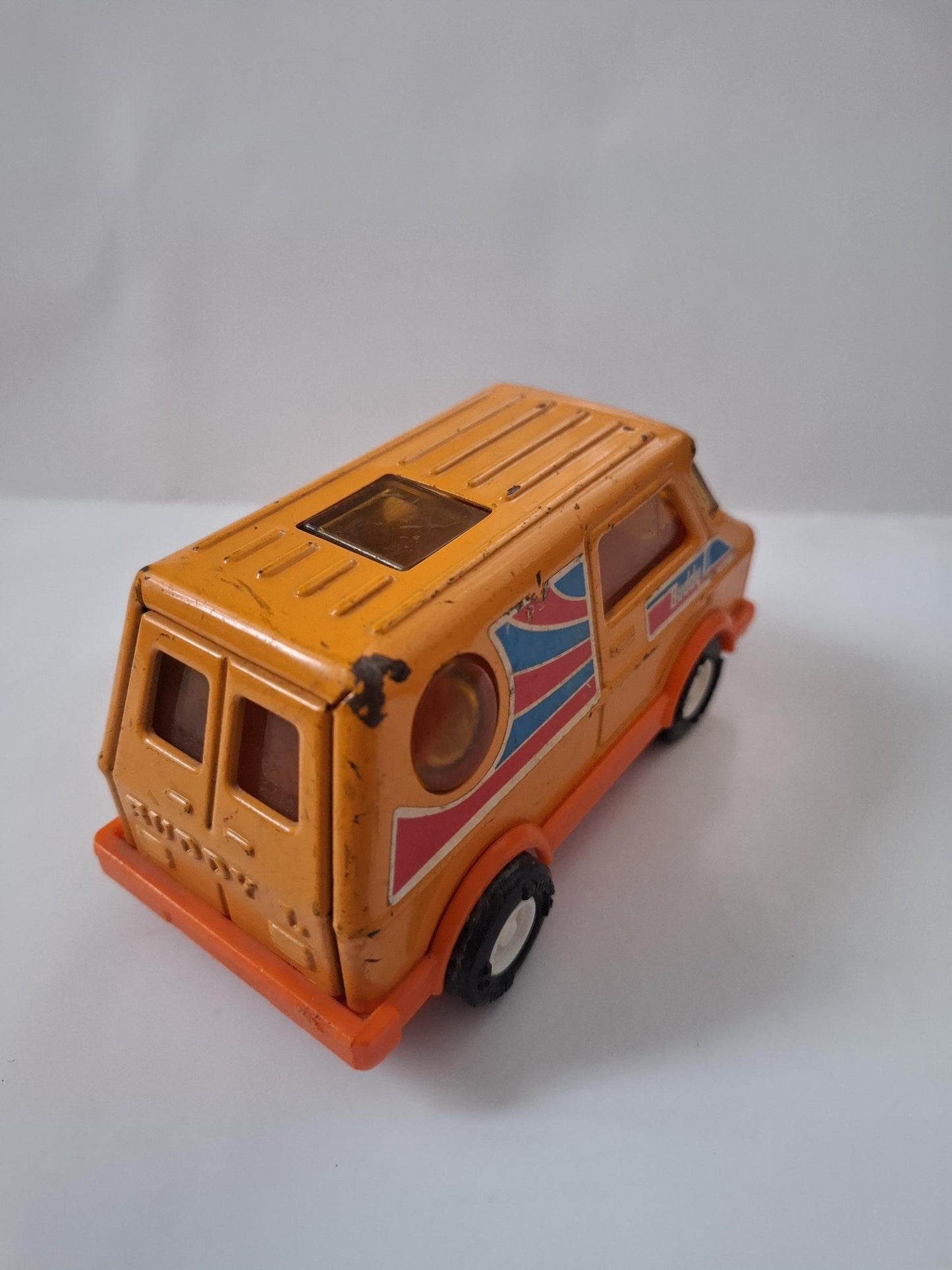 Vintage Buddy L 1970s Van toy - 5inch orange bubble window Van -Pressed steel - made in Japan