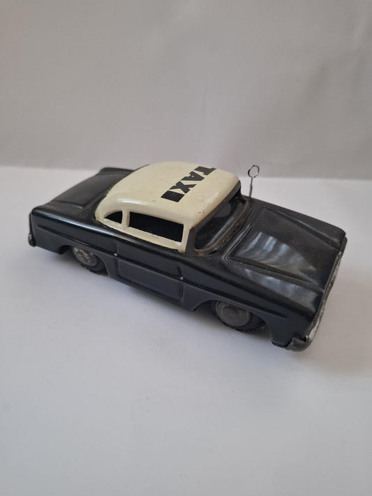 Collectible Chinese  60s Tinplate Vintage 1965 Ford Fairlane Taxi Cab Friction MF 713 Black Chinese Tin Toy Car