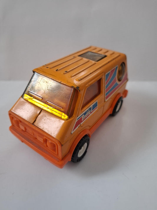 Vintage Buddy L 1970s Van toy - 5inch orange bubble window Van -Pressed steel - made in Japan