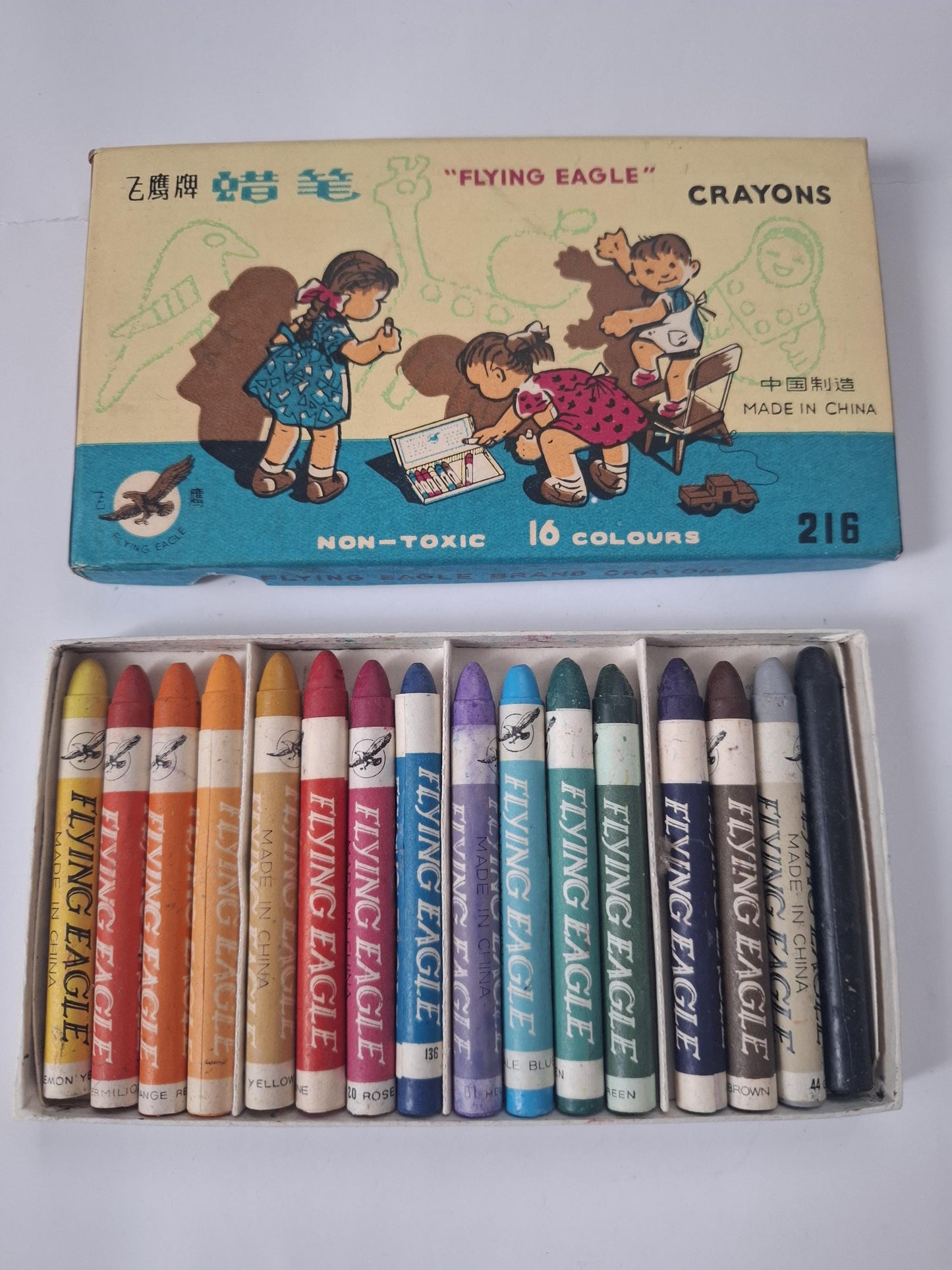Vintage Flying Eagle Brand Crayons 201 Non toxic 16 colours
