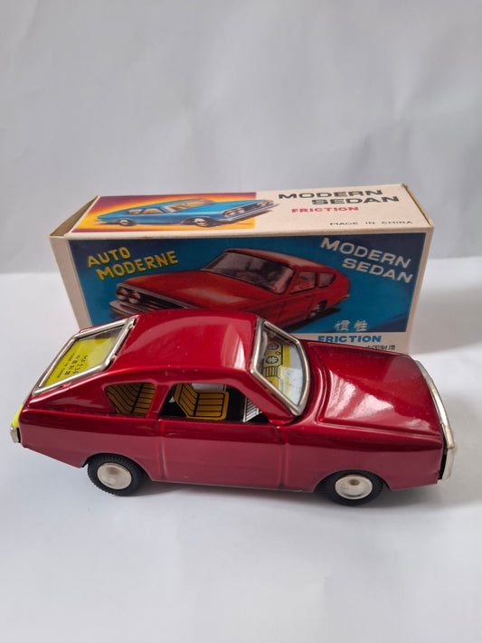 Vintage Red Sedan Tin Toy Rare China Car Friction Motor Tin Toy MF 234