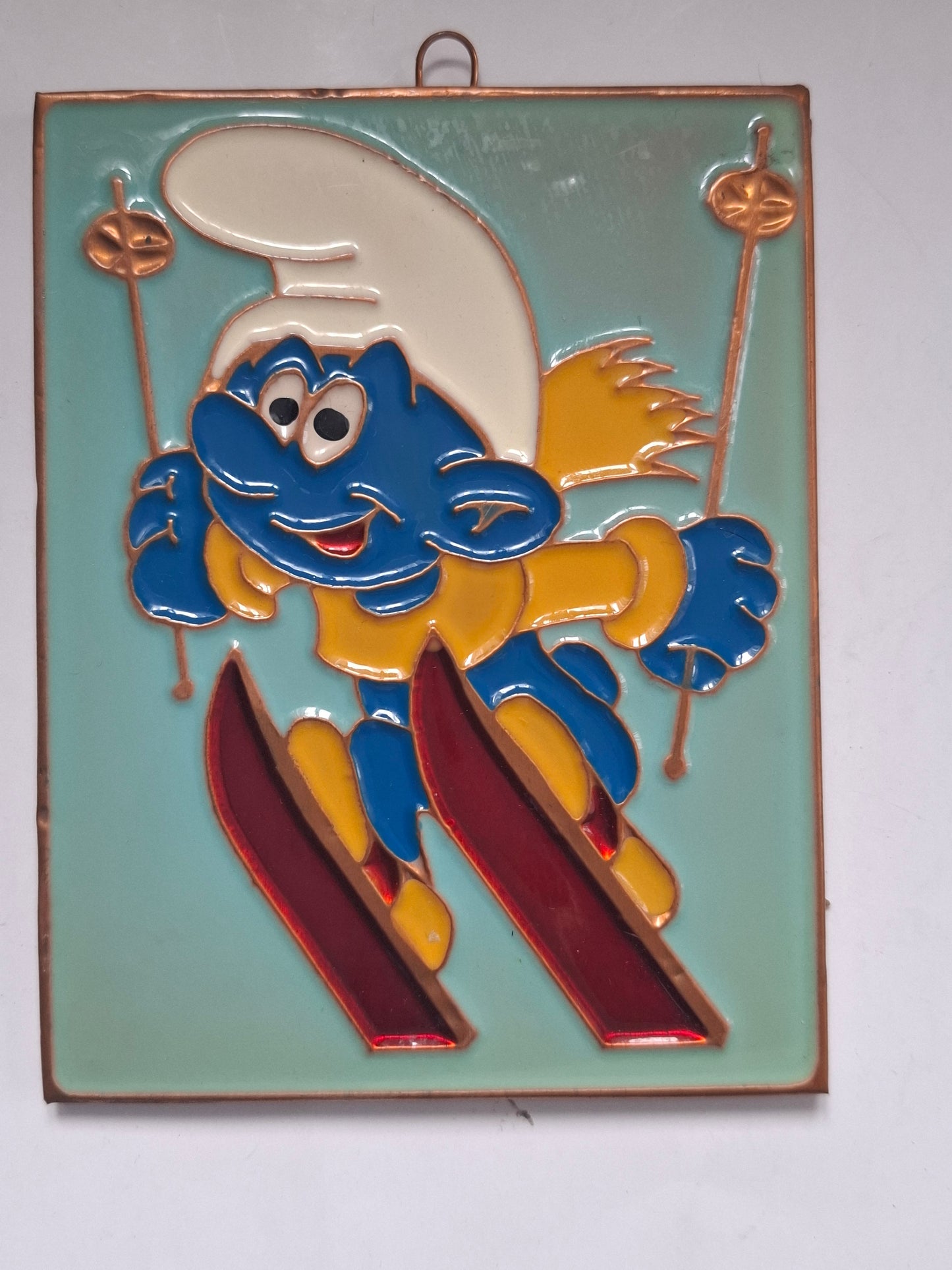 Hand-Painted Smurf Metal Relief Tiles (11x8.5 cm) – 3 Variants