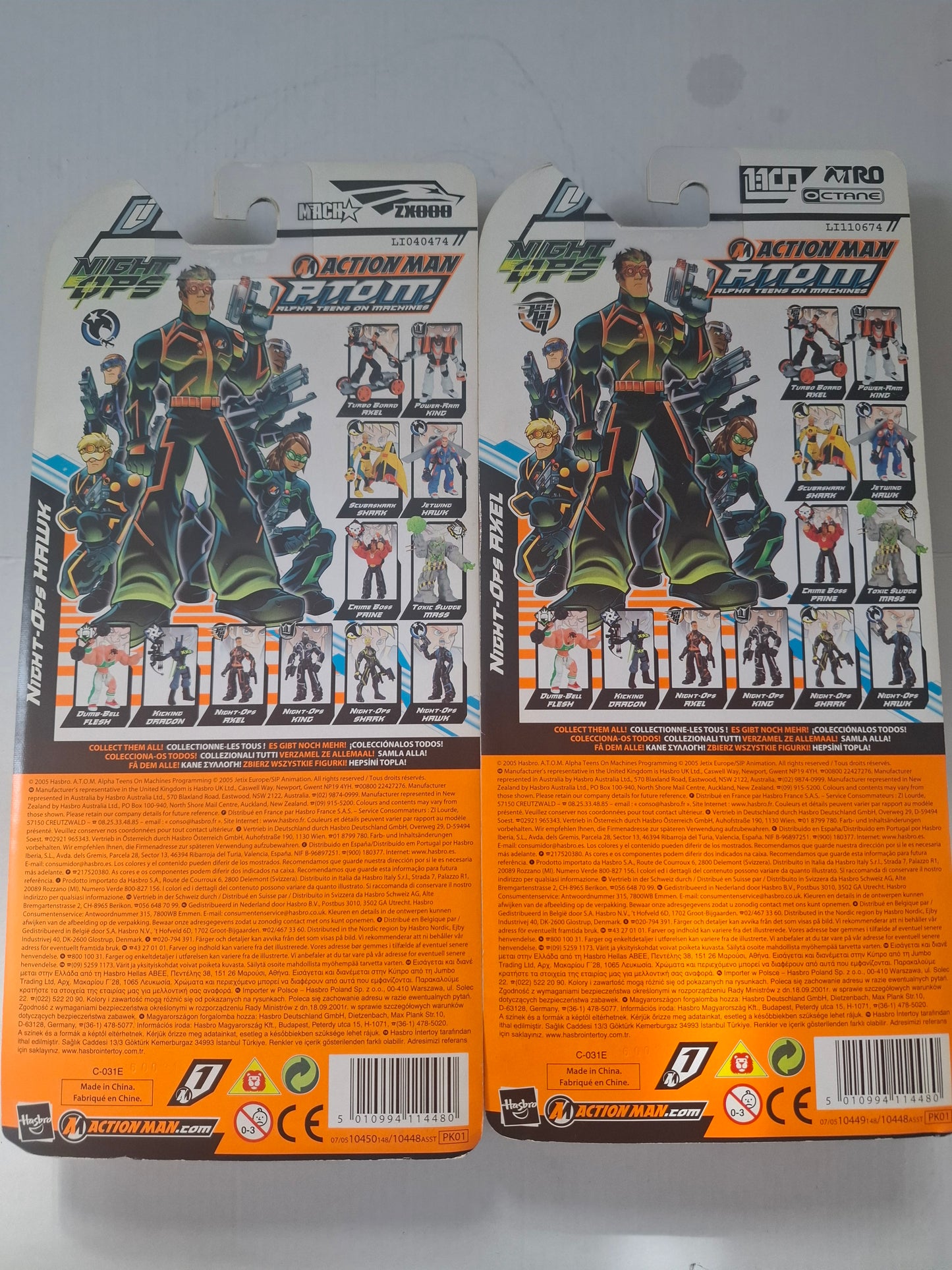 Hasbro 2005 Action Man A.T.O.M. Bundle – Night Ops Hawk (Ref 10450) & Night Ops Axel (Ref 10449) – Sealed Figures