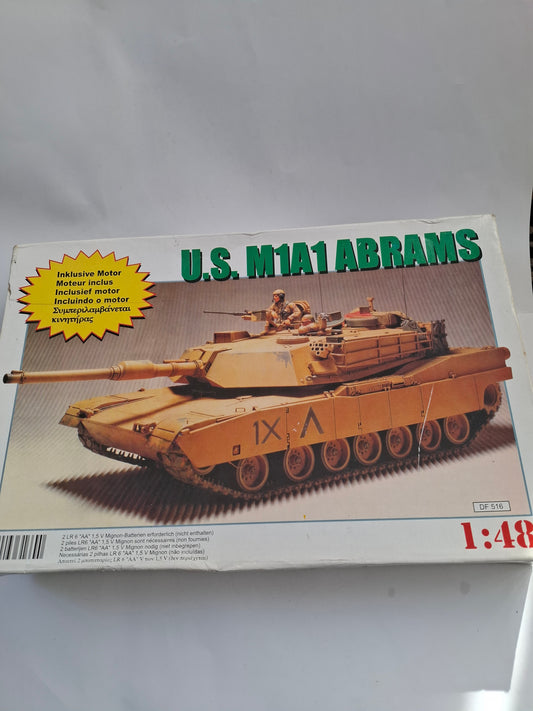 Belamonte 1/48 U.S. M1A1 Abrams Tank Model Kit (#DF516) – Motorized, Opened,