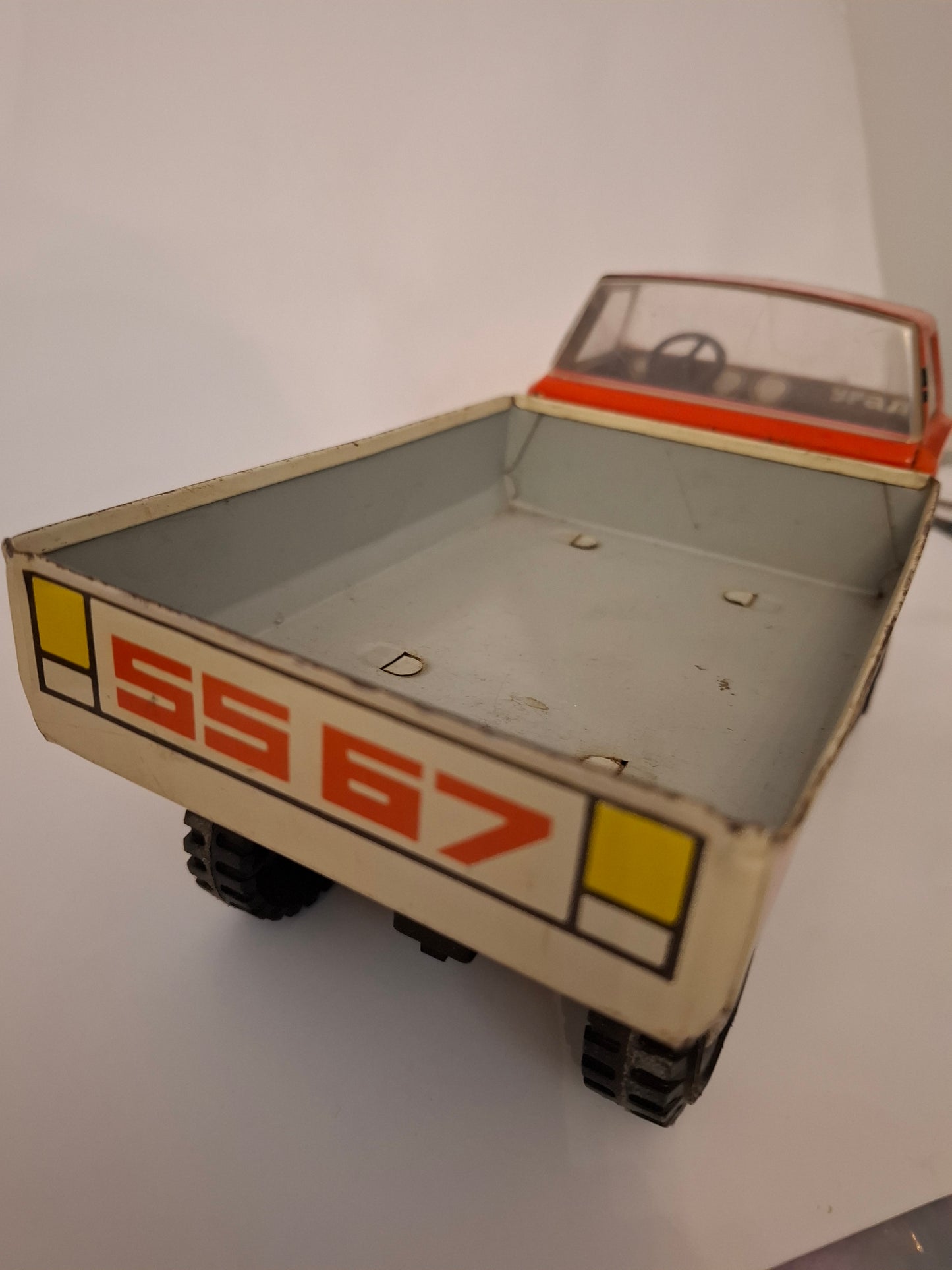 Vintage Soviet Tin Truck USSR big dump three-axle truck Ural-5567 "Sovtransavto" tin toy truck vehicle red old antique