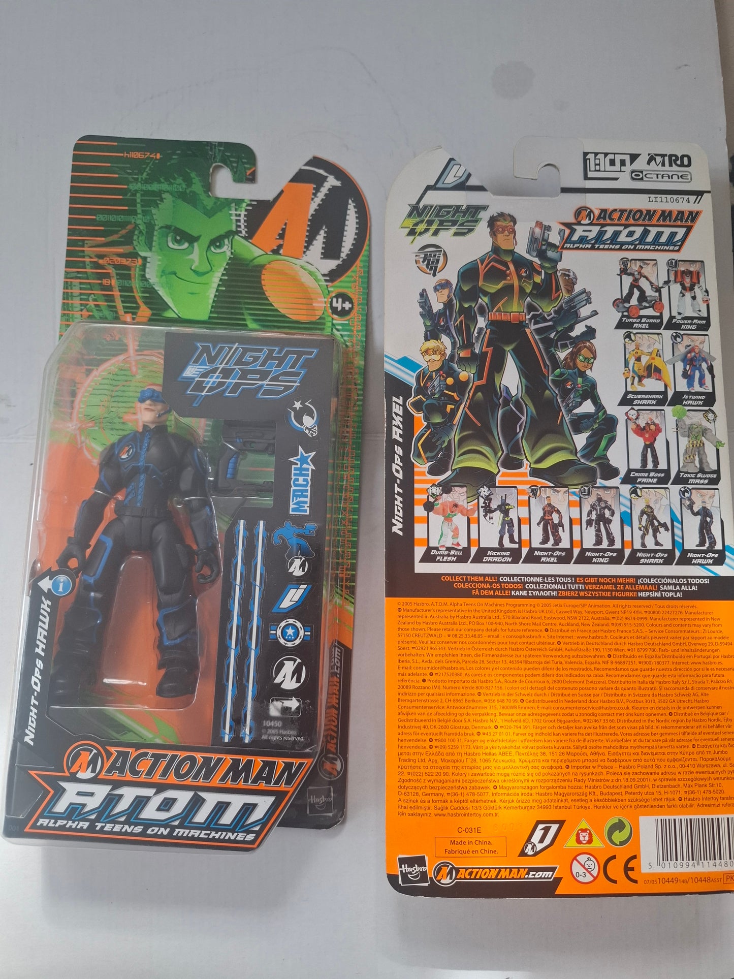 Hasbro 2005 Action Man A.T.O.M. Bundle – Night Ops Hawk (Ref 10450) & Night Ops Axel (Ref 10449) – Sealed Figures