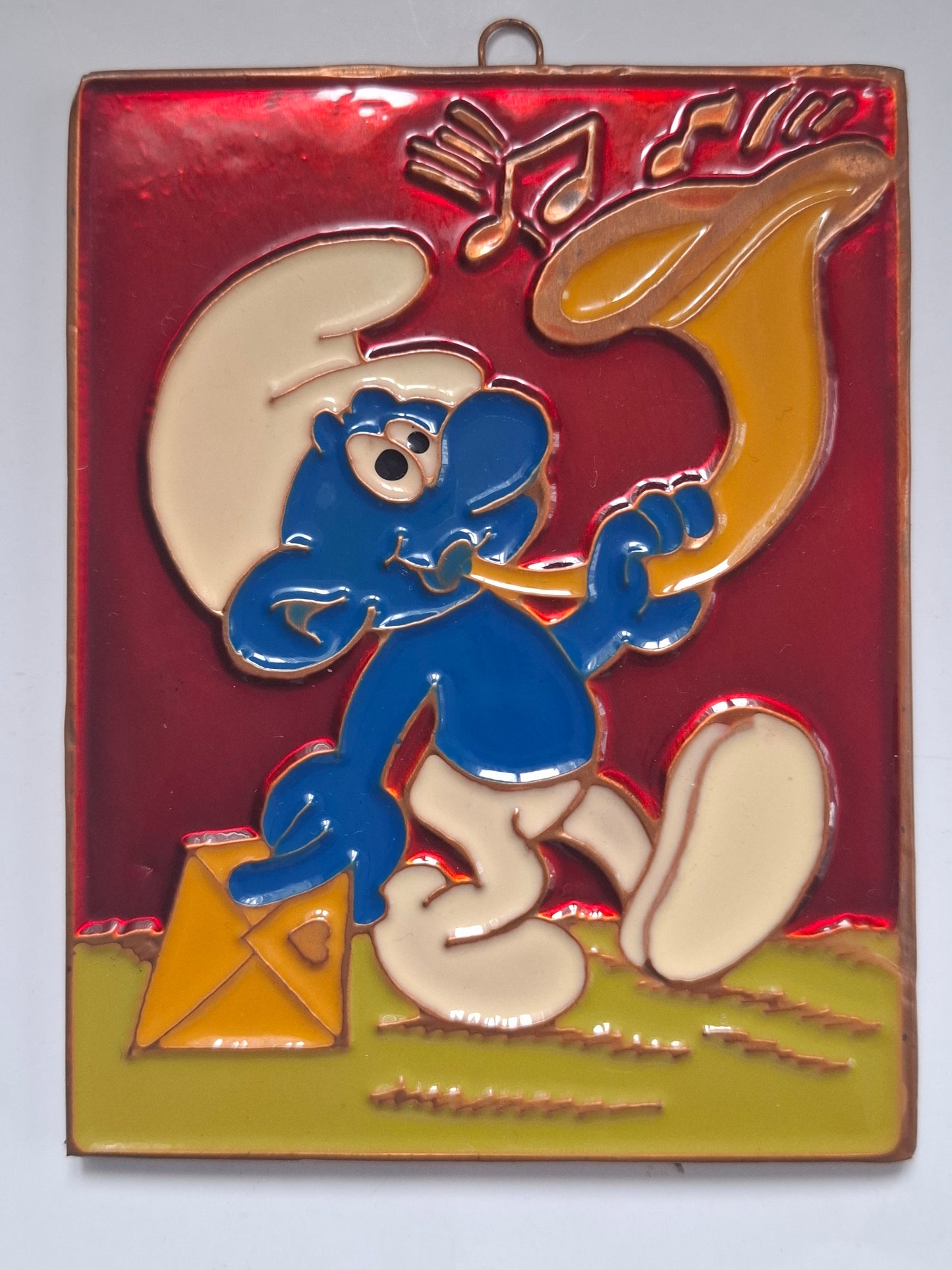 Hand-Painted Smurf Metal Relief Tiles (11x8.5 cm) – 3 Variants