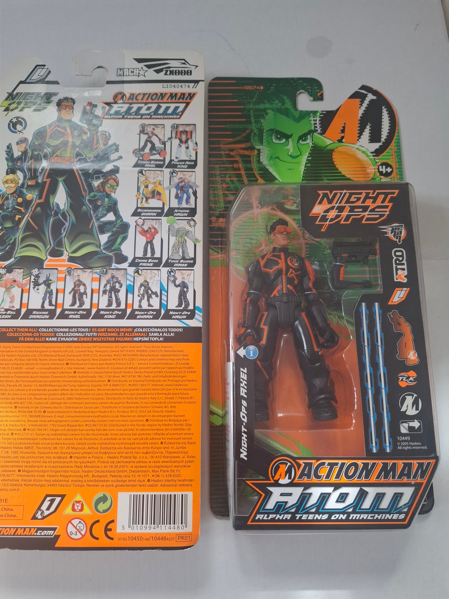 Hasbro 2005 Action Man A.T.O.M. Bundle – Night Ops Hawk (Ref 10450) & Night Ops Axel (Ref 10449) – Sealed Figures