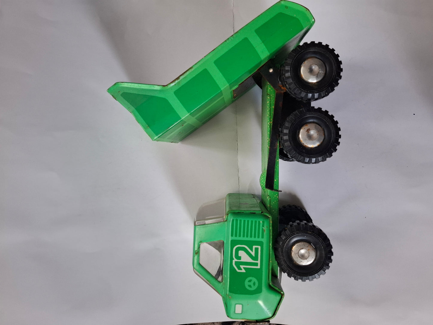 Vintage Big Children's Metal Tin Toy Green Dump truck Ural USSR Nr.12