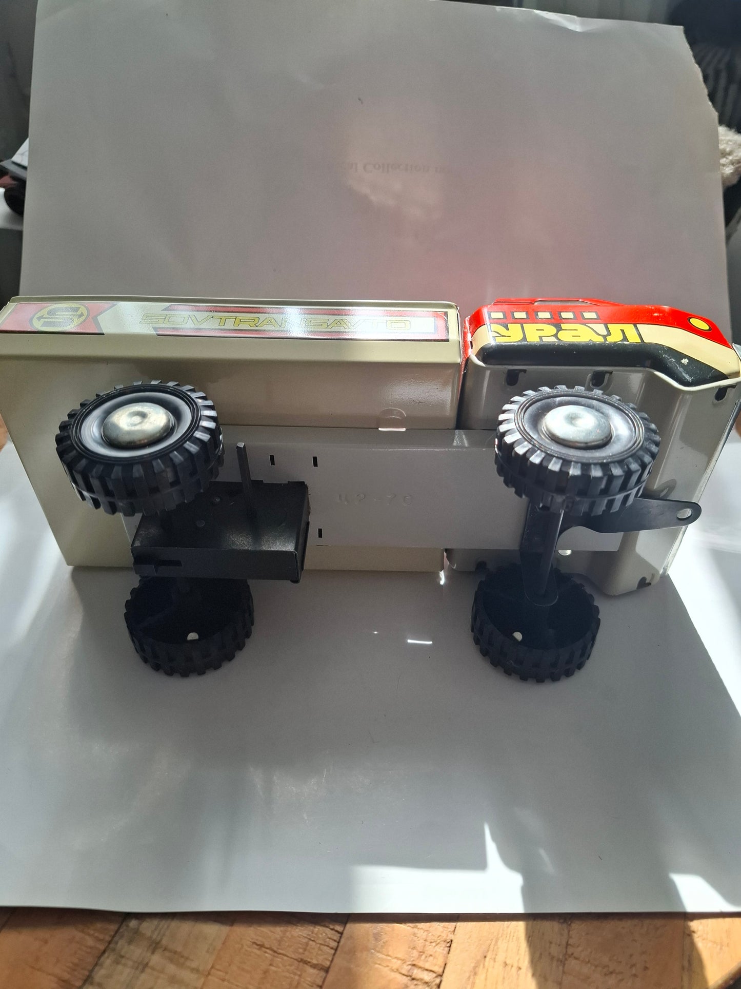 Vintage Soviet Tin Truck USSR big dump two-axle truck Ural-5567 "Sovtransavto" tin toy truck vehicle red old antique