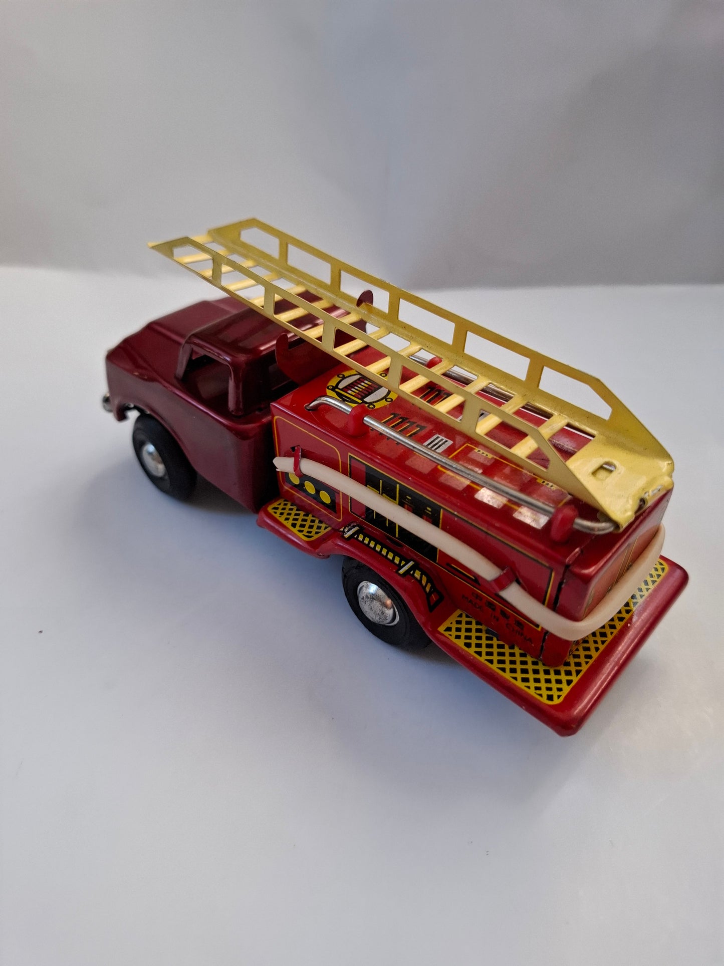 Vintage Pompier Friction Fire Truck Tin Toy 6 inch - MF 163 (BOXED)