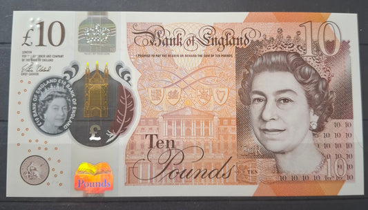 England 10 Pound Banknote Polymer UNC 2017–2020 Queen Elizabeth II Jane Austen P-395