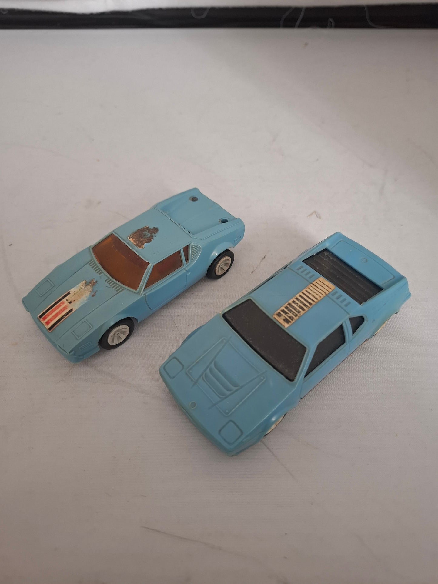 VIntage Two Blue Plastic Car Lot CSSR De Tomaso Pantera + BMW M1 - Igra 1/45 scale