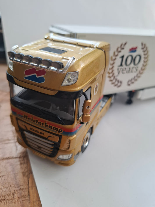 WSI 1:50 DAF XF Super Space Cab “100 Years Heisterkamp” Die-Cast Model Truck & Reefer Trailer