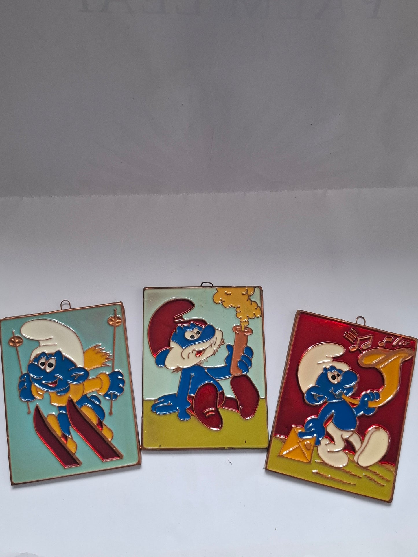 Hand-Painted Smurf Metal Relief Tiles (11x8.5 cm) – 3 Variants