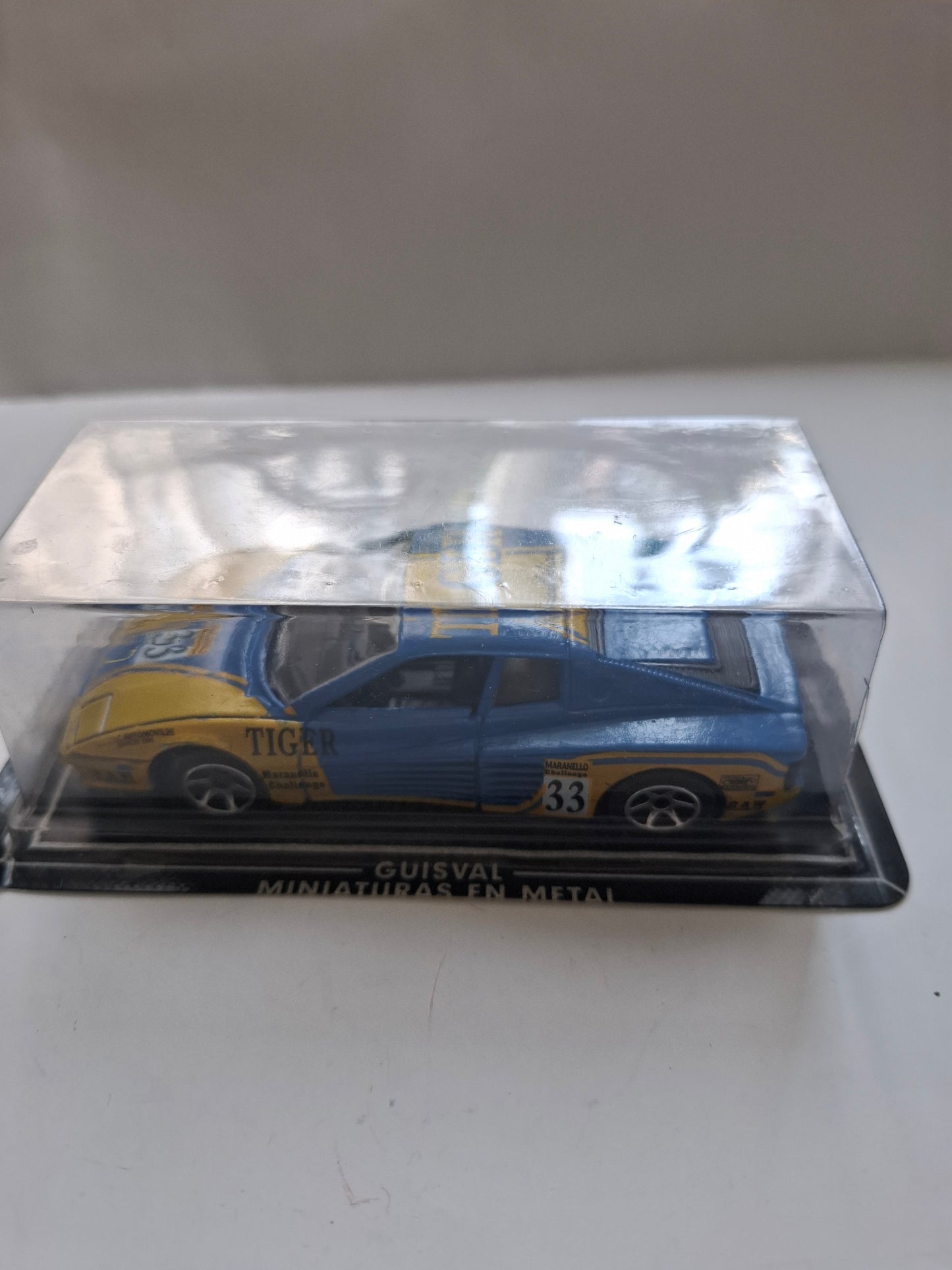 Vintage Guisval Ferrari Testarossa #33 – 1:43 Blue & Yellow “TIGER” Livery (Damaged Corner)