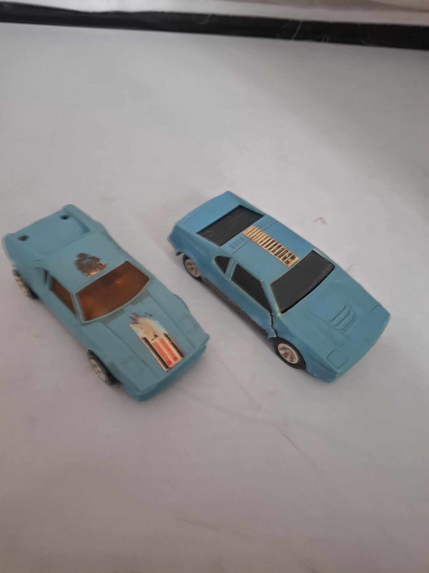 VIntage Two Blue Plastic Car Lot CSSR De Tomaso Pantera + BMW M1 - Igra 1/45 scale