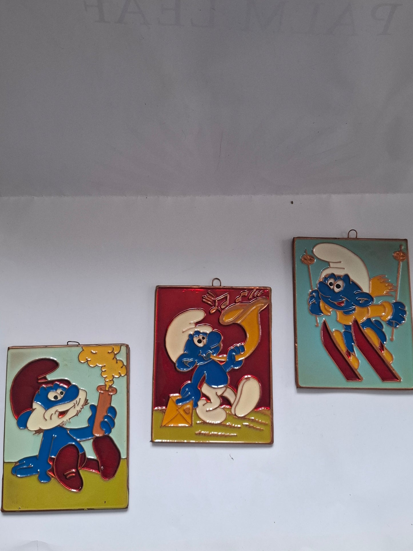 Hand-Painted Smurf Metal Relief Tiles (11x8.5 cm) – 3 Variants