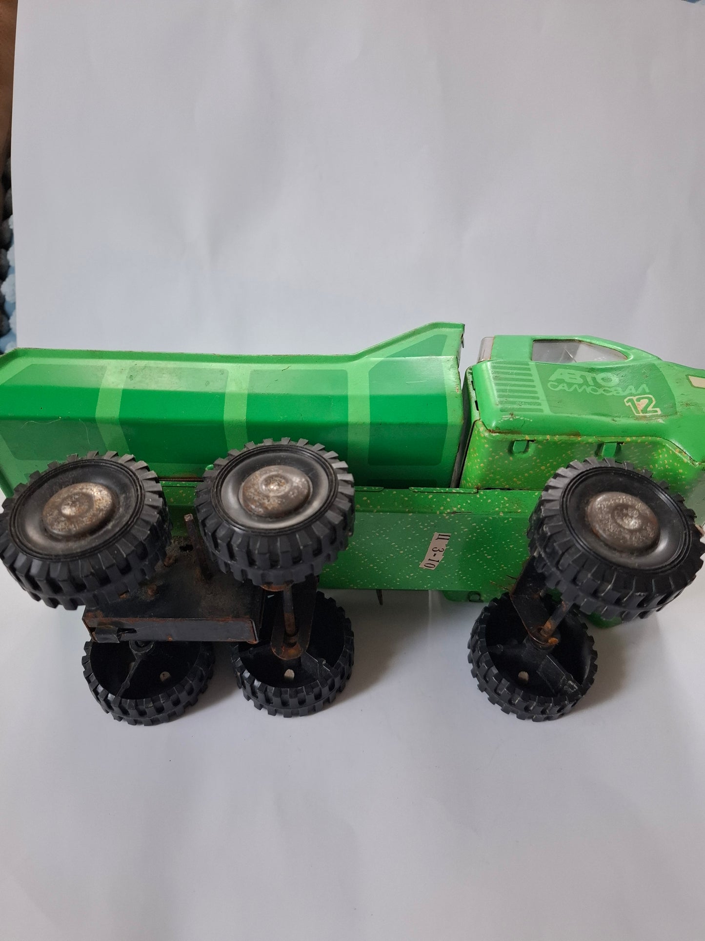 Vintage Big Children's Metal Tin Toy Green Dump truck Ural USSR Nr.12