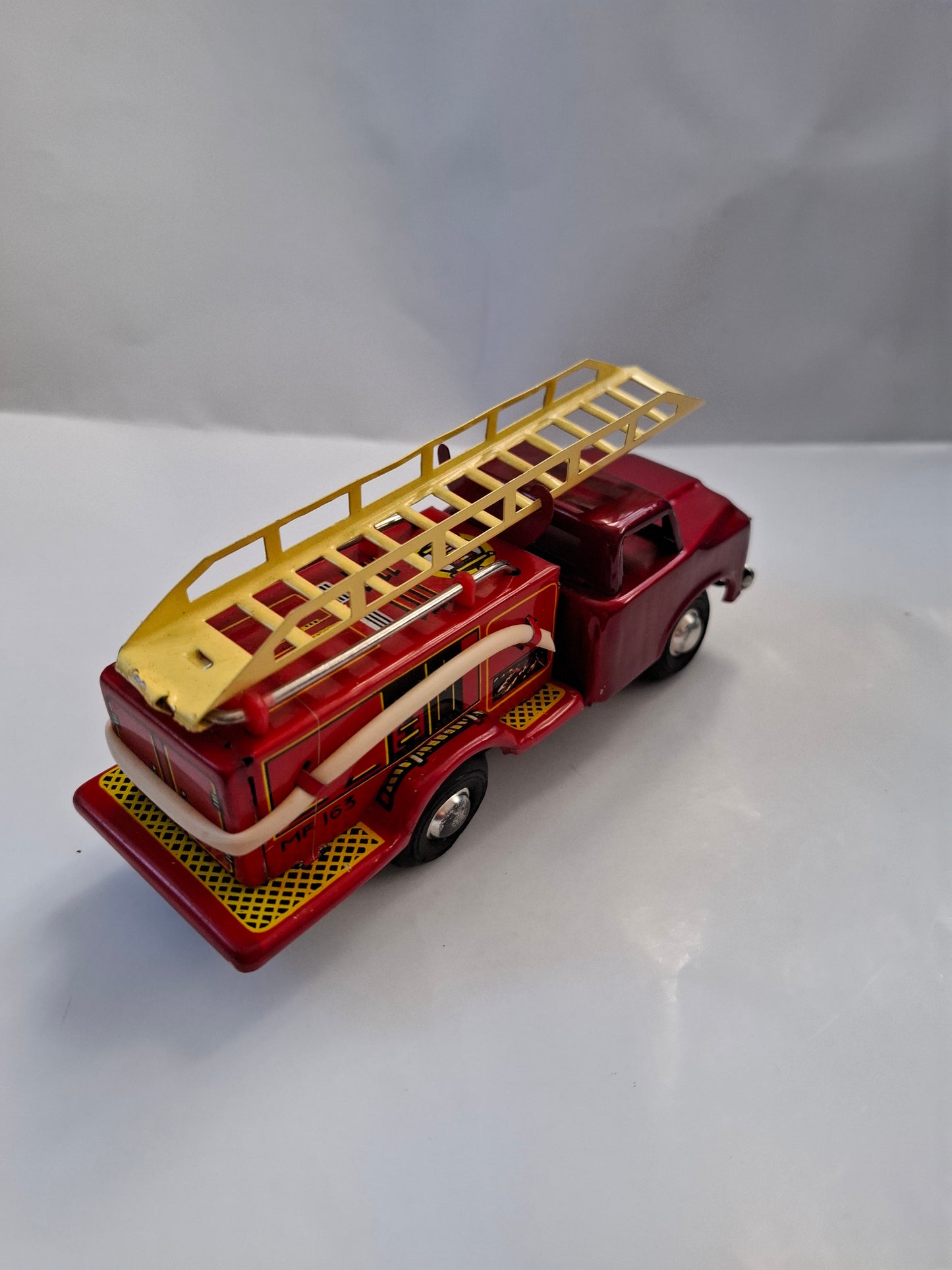 Vintage Pompier Friction Fire Truck Tin Toy 6 inch - MF 163 (BOXED)