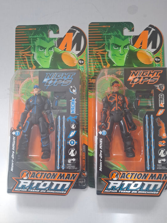 Hasbro 2005 Action Man A.T.O.M. Bundle – Night Ops Hawk (Ref 10450) & Night Ops Axel (Ref 10449) – Sealed Figures