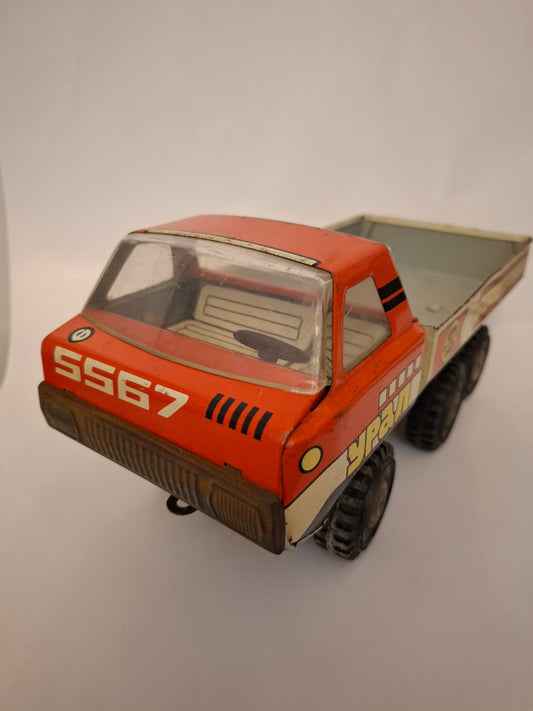 Vintage Soviet Tin Truck USSR big dump three-axle truck Ural-5567 "Sovtransavto" tin toy truck vehicle red old antique