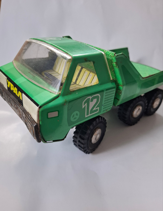 Vintage Big Children's Metal Tin Toy Green Dump truck Ural USSR Nr.12