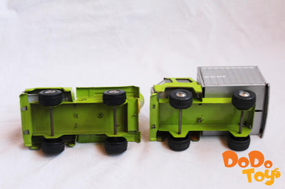 Set of two Vintage Buddy L  -5 Inch Steel Lime Body/Yellow Mixer Cement Mixer and Box truck  - Made in Japan