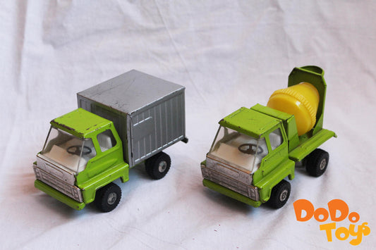 Set of two Vintage Buddy L  -5 Inch Steel Lime Body/Yellow Mixer Cement Mixer and Box truck  - Made in Japan