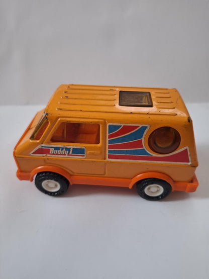 Vintage Buddy L 1970s Van toy - 5inch orange bubble window Van -Pressed steel - made in Japan