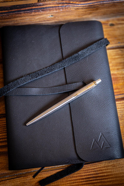 Handmade Leather Notebook cover  Refillable Journal  Personalized Gift for Writers & Travelers  Black