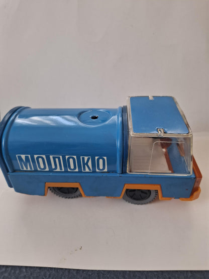 Vintage USSR Tin Toy Milk Truck  Blue “MOLOKO Soviet Milkman Truck  Collectible Soviet Toy