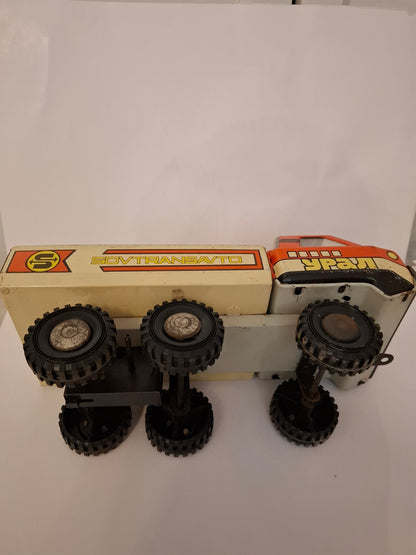 Vintage Soviet Tin Truck USSR big dump three-axle truck Ural-5567 "Sovtransavto" tin toy truck vehicle red old antique