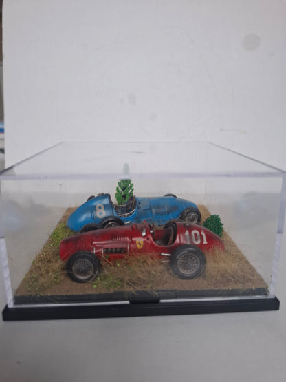 Handmade 1:43 Scale Ferrari F1 500 F2 Diorama Display, Vintage Model Car Scene, Unique Gift for Car Enthusiast, Man Cave Decor