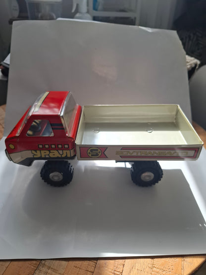 Vintage Soviet Tin Truck USSR big dump two-axle truck Ural-5567 "Sovtransavto" tin toy truck vehicle red old antique