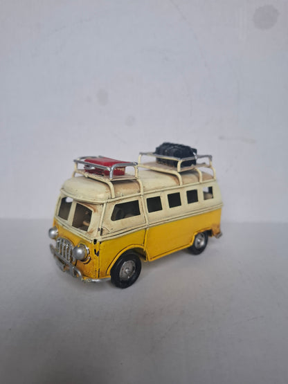 Vintage Yellow Metal Bus Model | Handmade Retro Camper Van Decor | Classic T1 Split Window Display Ornament | Hippie Surf Van Gift