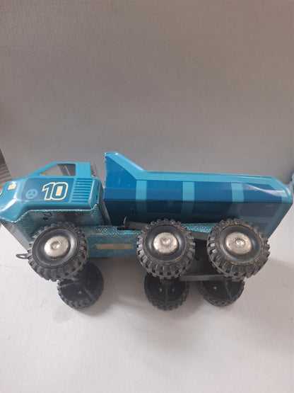 Vintage Big Children's Blue Metal Tin Toy Green Dump truck Ural USSR Nr.10