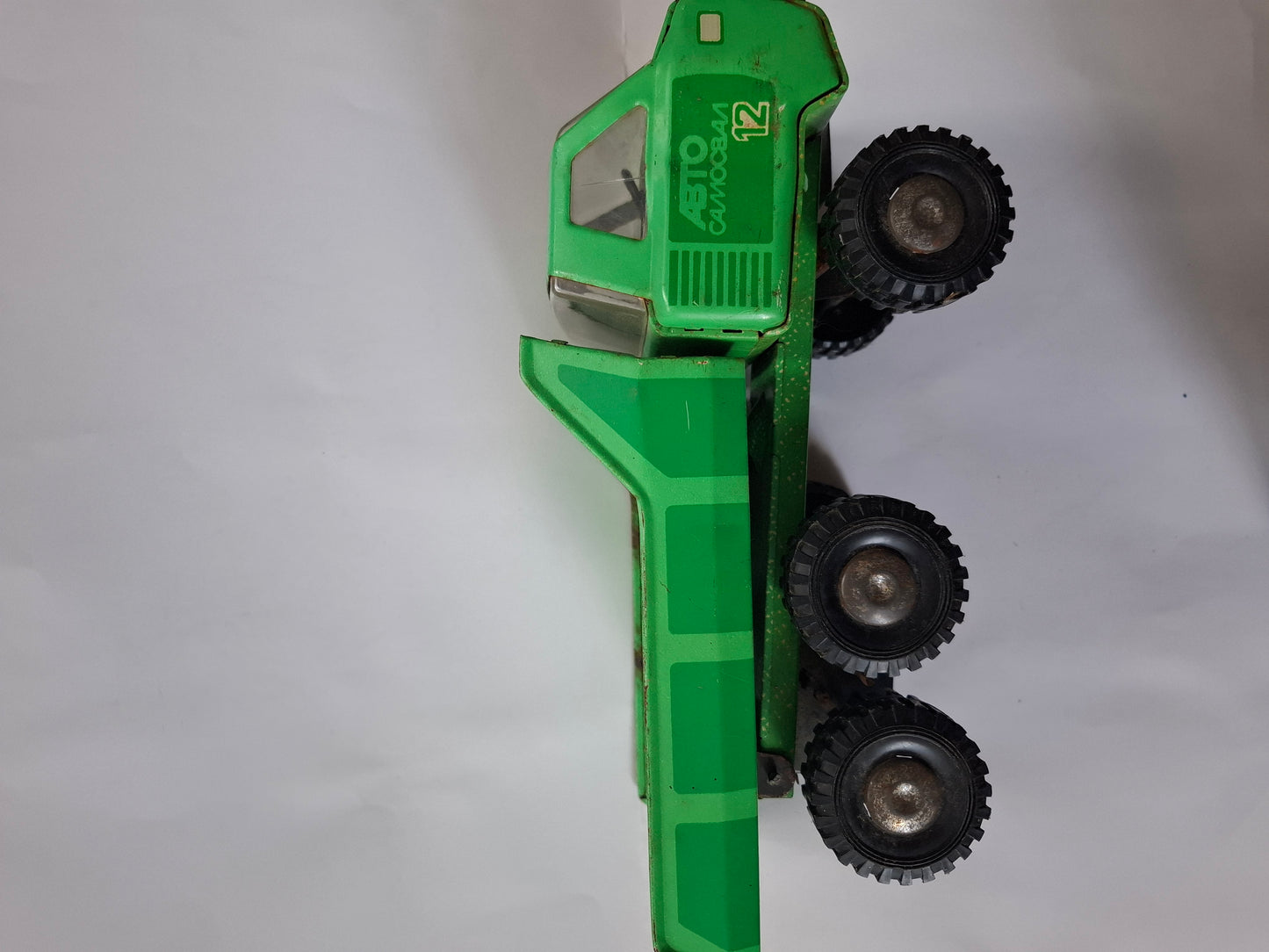 Vintage Big Children's Metal Tin Toy Green Dump truck Ural USSR Nr.12