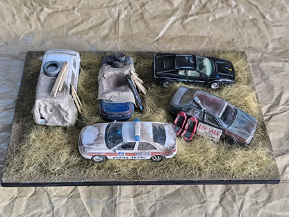 Handmade 1:43 Scale Scrap Yard Diorama – Weathered Car Display, Perfect Gift or DIY Project
