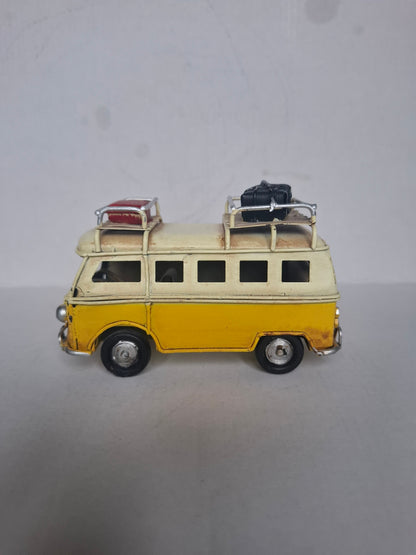 Vintage Yellow Metal Bus Model | Handmade Retro Camper Van Decor | Classic T1 Split Window Display Ornament | Hippie Surf Van Gift