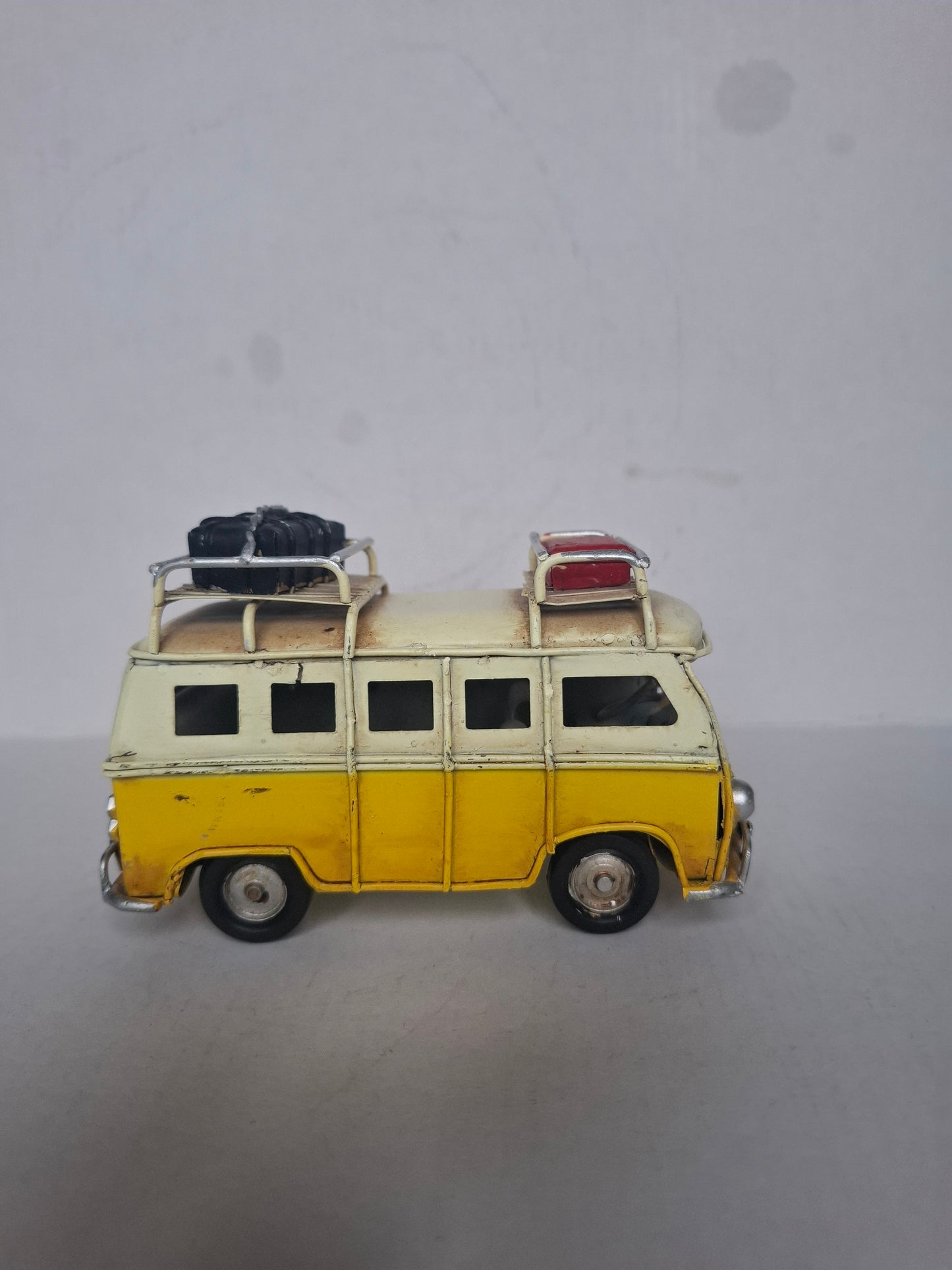 Vintage Yellow Metal Bus Model | Handmade Retro Camper Van Decor | Classic T1 Split Window Display Ornament | Hippie Surf Van Gift