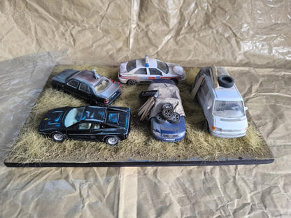 Handmade 1:43 Scale Scrap Yard Diorama – Weathered Car Display, Perfect Gift or DIY Project