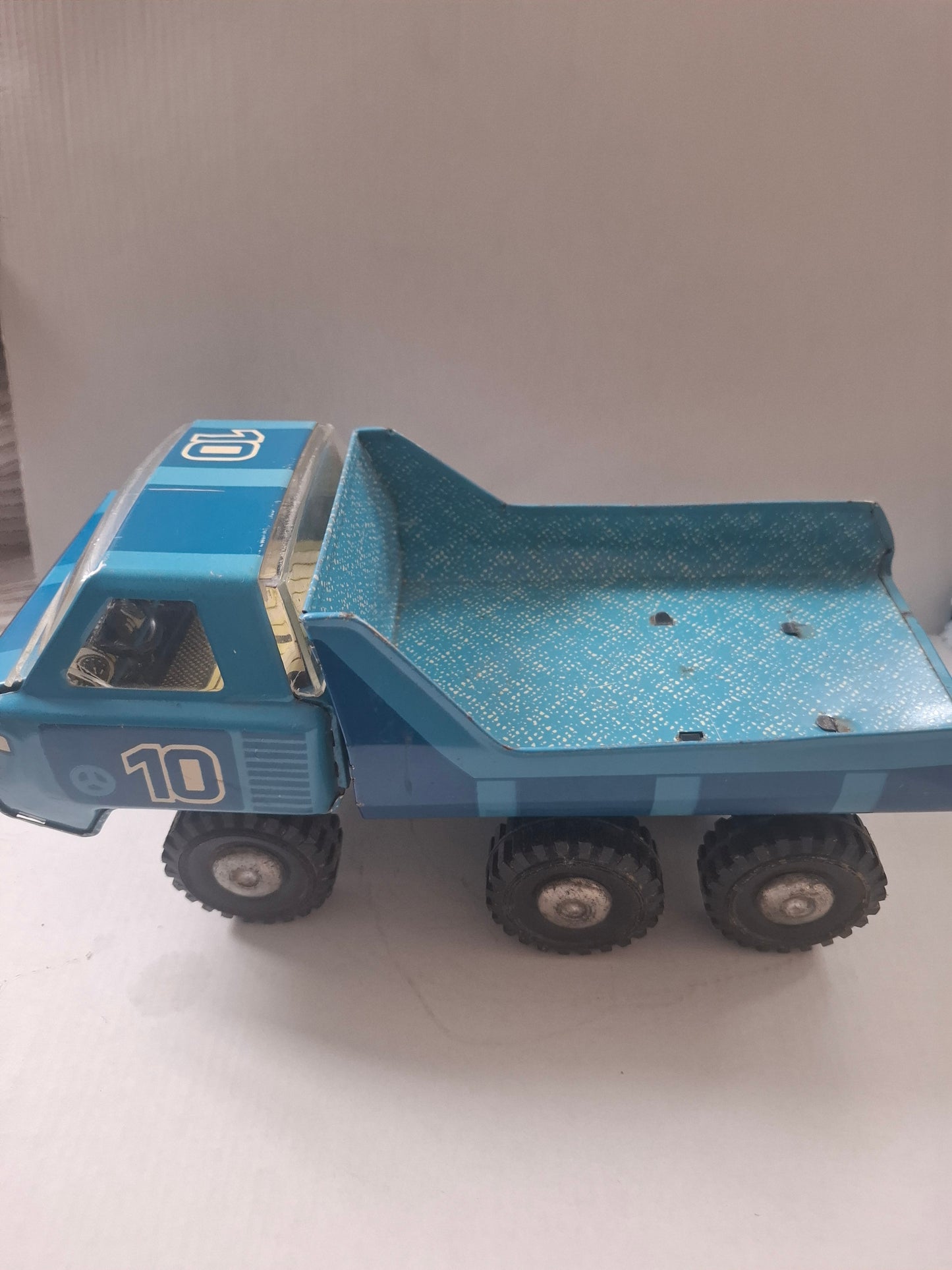 Vintage Big Children's Blue Metal Tin Toy Green Dump truck Ural USSR Nr.10