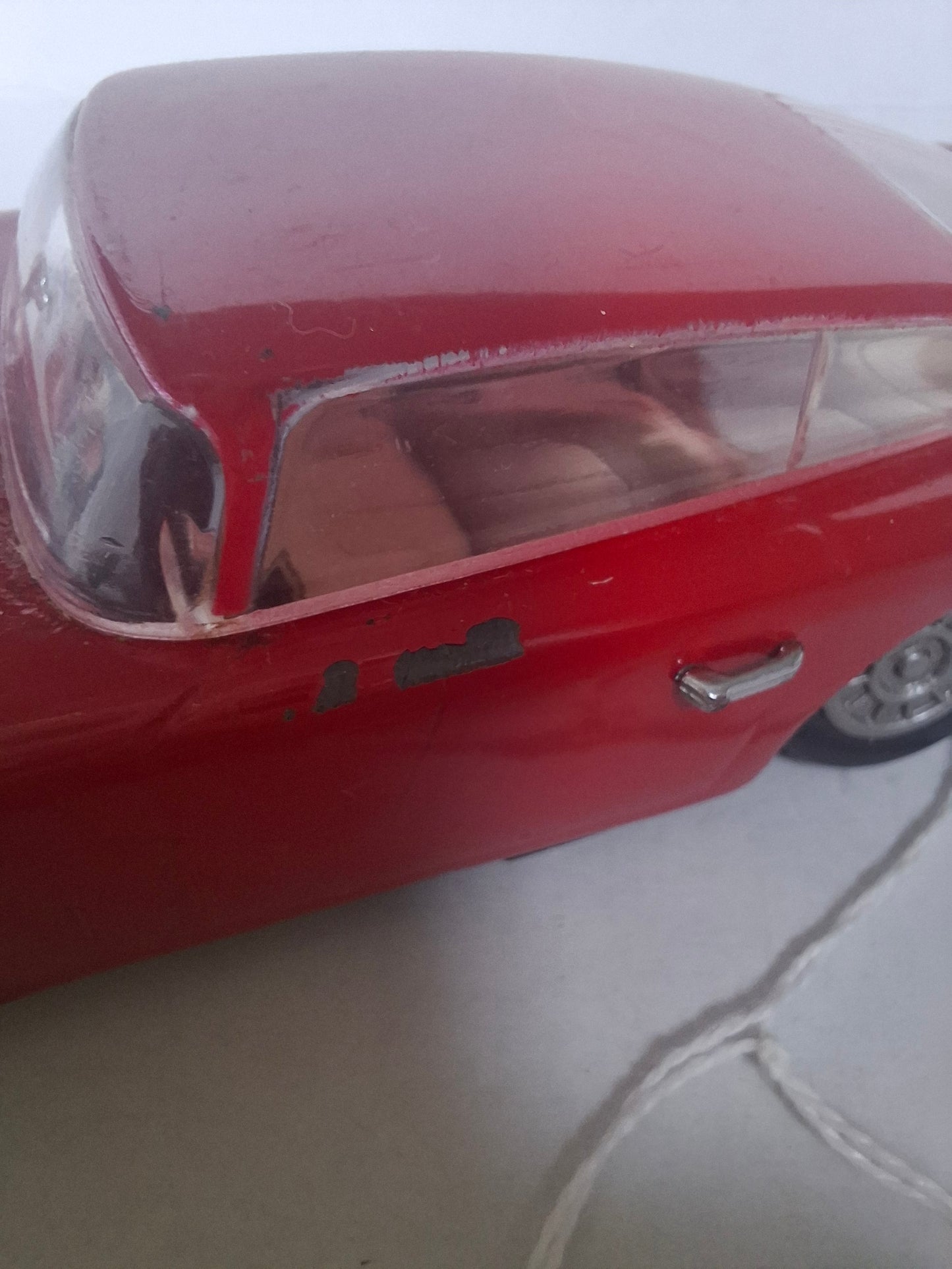 Vintage Diecast Aston Martin DB5 — Approx. 1:30 Scale — Solid Metal Model, Red — Parts Missing / Wear (1980s look)